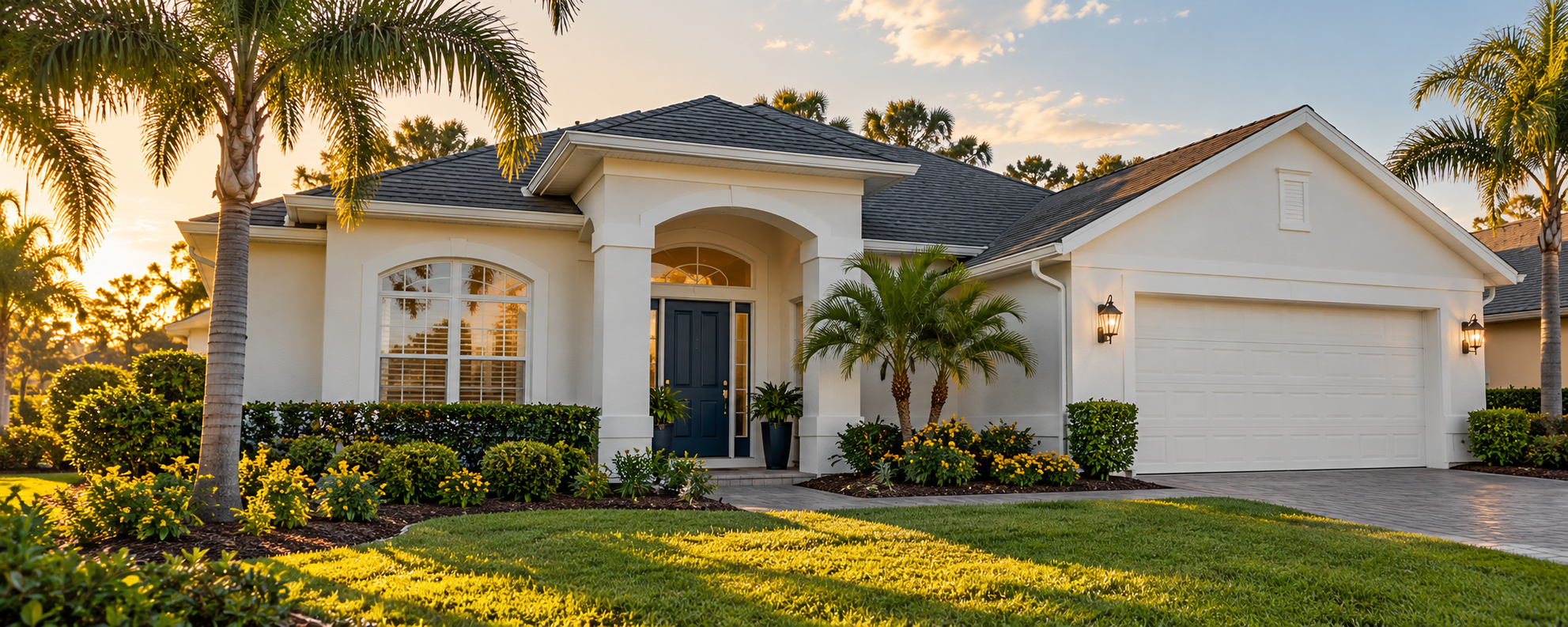 Freshly painted Central Florida home in warm evening light